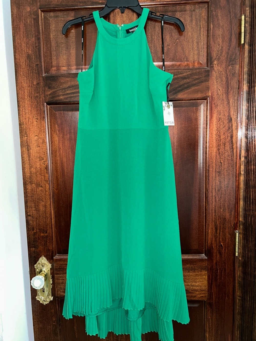 Kensie Emerald Green Halter Pleated-Hem hi-low Midi Dress 6 NWT
